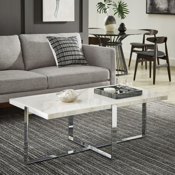 Diana Chrome Marble Top Framed Coffee Table, image 5